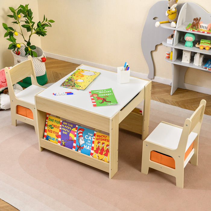 4 in 1 Kids Table and Chair Set with Reversible Graffiti and Building Blocks Tabletop