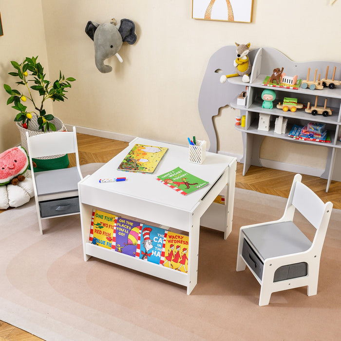 4 in 1 Kids Table and Chair Set with Reversible Graffiti and Building Blocks Tabletop