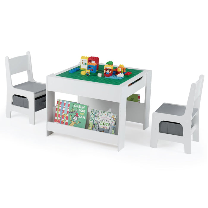 4 in 1 Kids Table and Chair Set with Reversible Graffiti and Building Blocks Tabletop