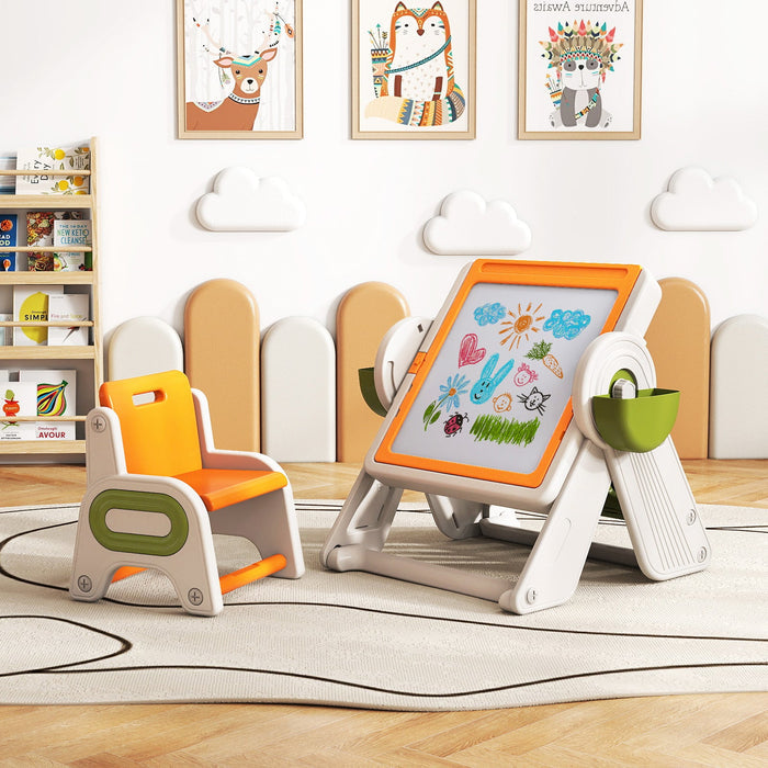 6-in-1 Multi-activity Children Table and Chair Set Folding Art Easel Set