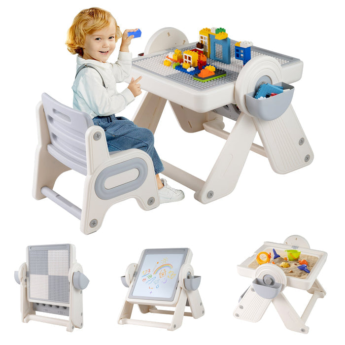 6-in-1 Multi-activity Children Table and Chair Set Folding Art Easel Set