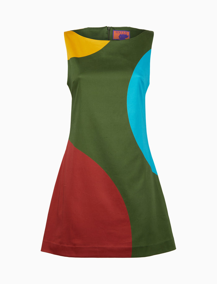 Abito corto senza maniche donna cotone fantasia macro pois verde - Gallo 1927 - Official Online Shop