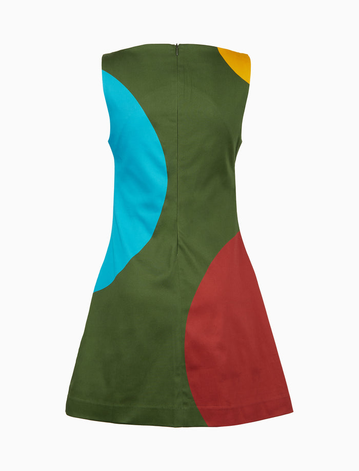 Abito corto senza maniche donna cotone fantasia macro pois verde - Gallo 1927 - Official Online Shop