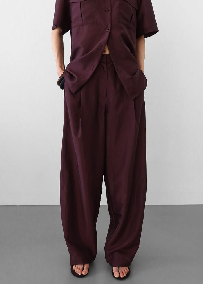 Aduna Satin Pleated Trousers - Burgundy