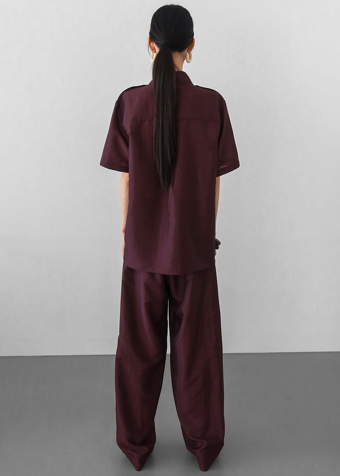 Aduna Satin Pleated Trousers - Burgundy