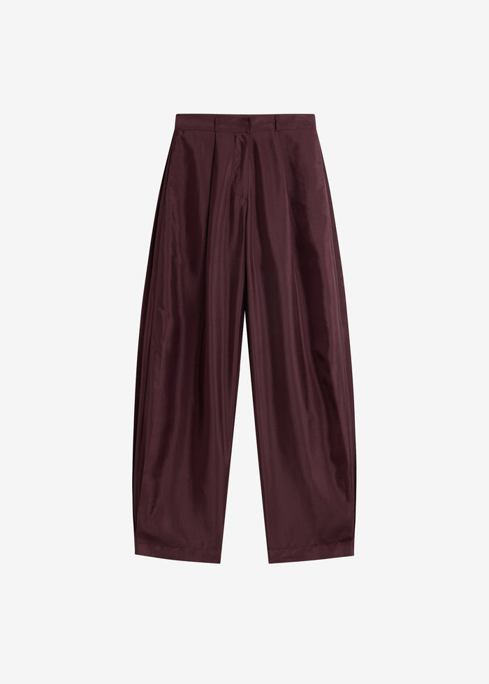 Aduna Satin Pleated Trousers - Burgundy