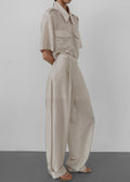 Aduna Satin Pleated Trousers - Light Beige