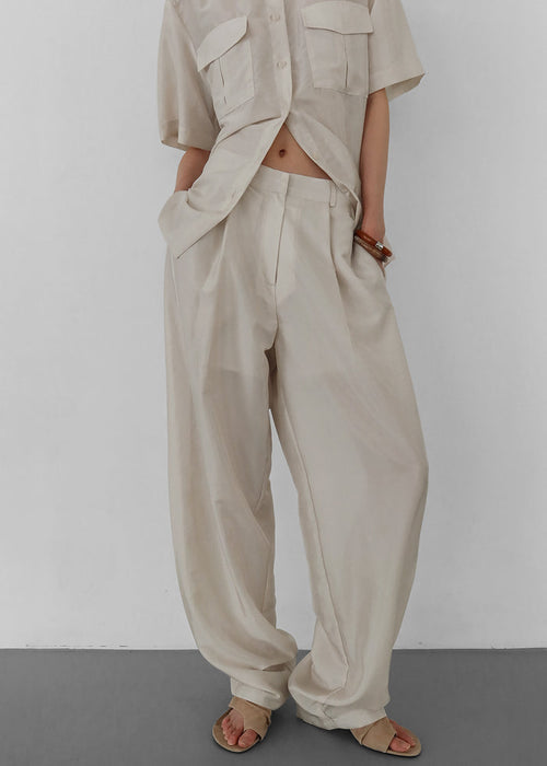 Aduna Satin Pleated Trousers - Light Beige