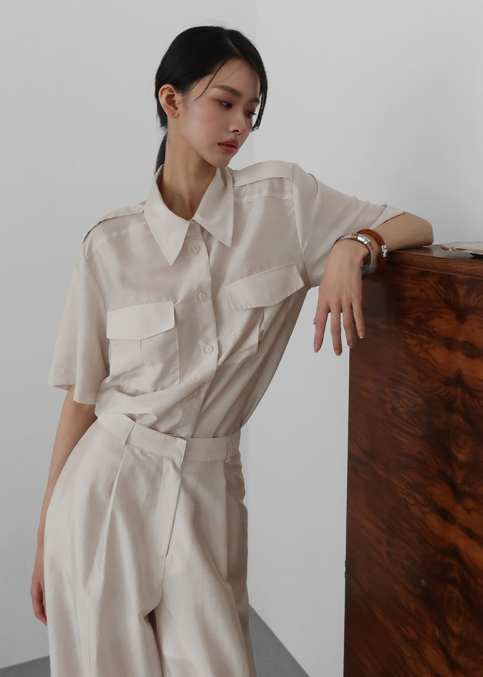 Aduna Satin Pleated Trousers - Light Beige