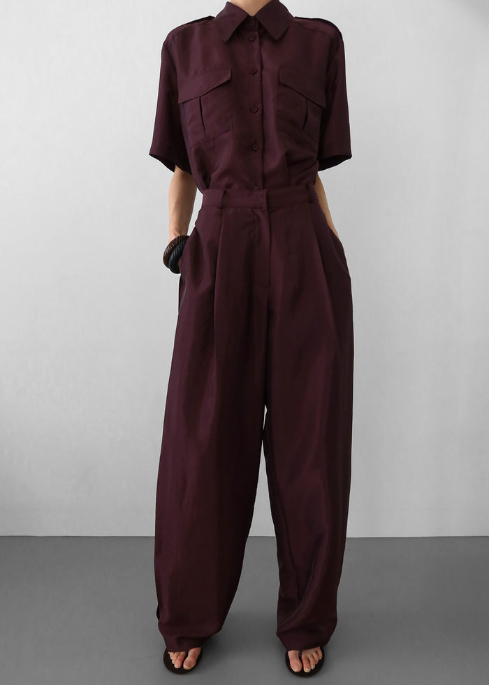 Aduna Satin Utility Shirt - Burgundy