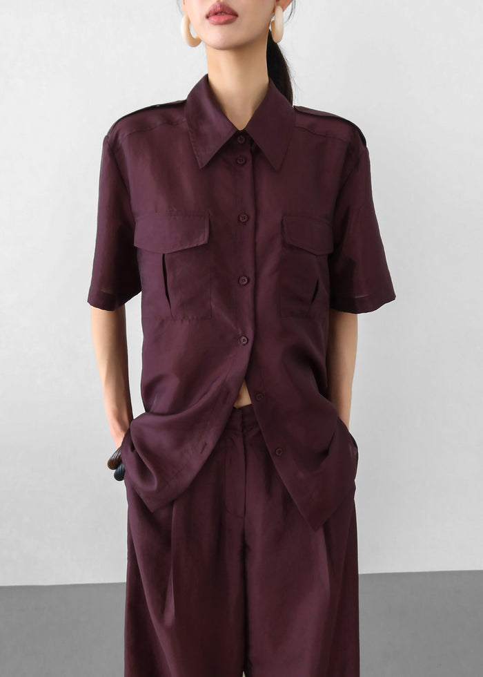 Aduna Satin Utility Shirt - Burgundy