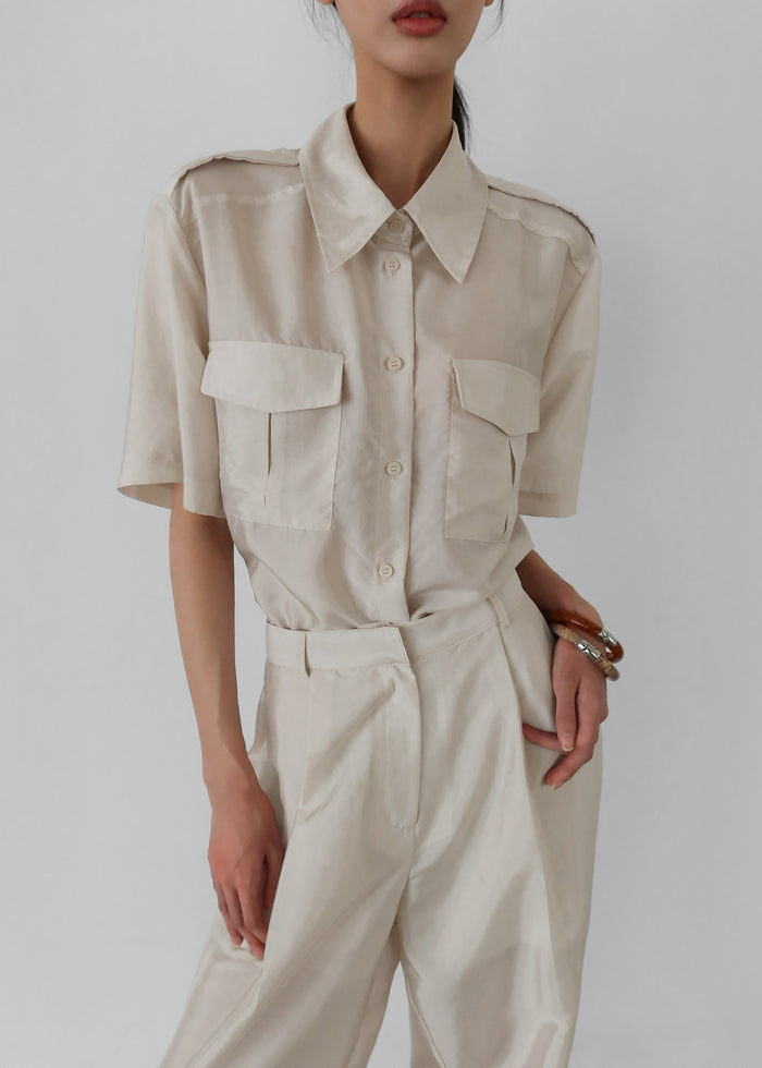 Aduna Satin Utility Shirt - Light Beige