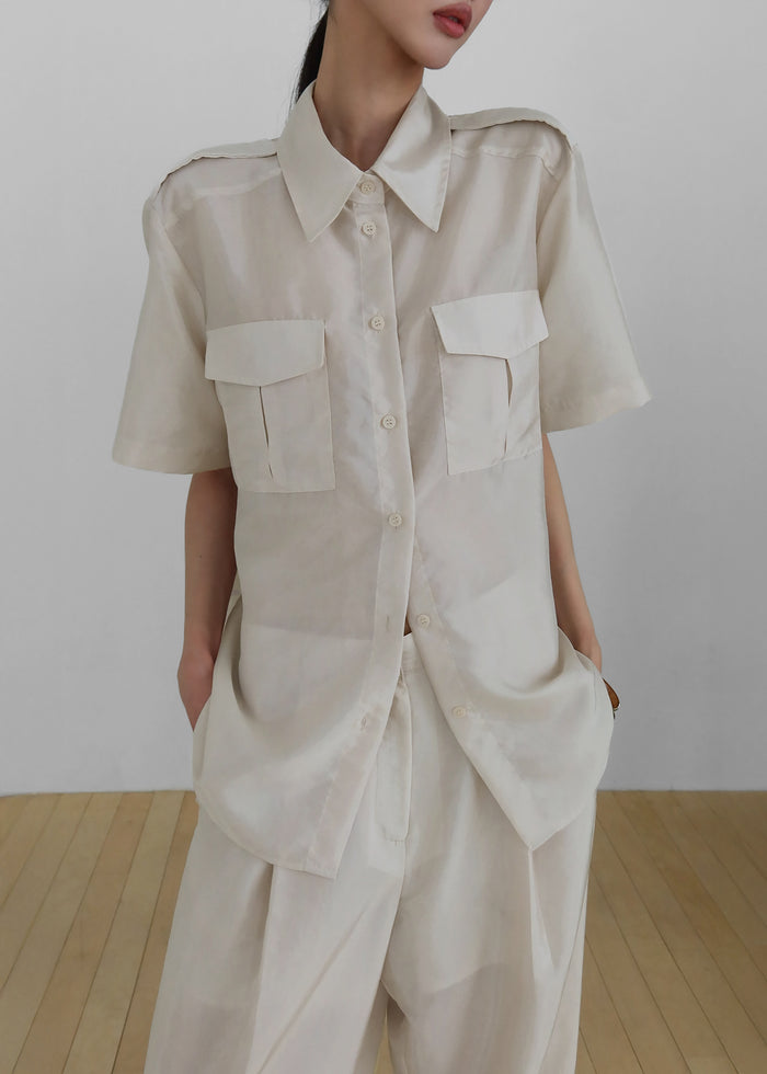 Aduna Satin Utility Shirt - Light Beige
