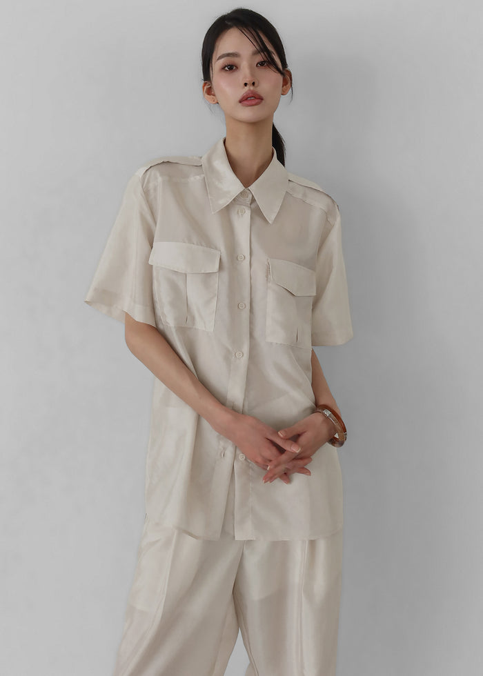 Aduna Satin Utility Shirt - Light Beige