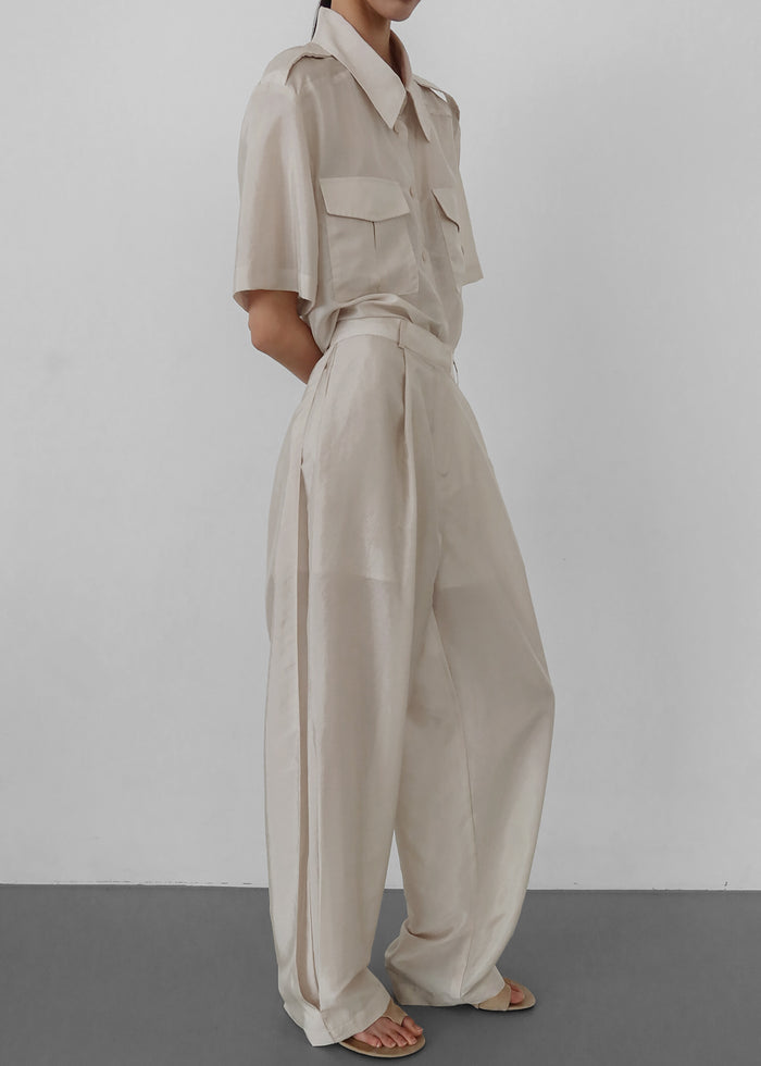 Aduna Satin Utility Shirt - Light Beige