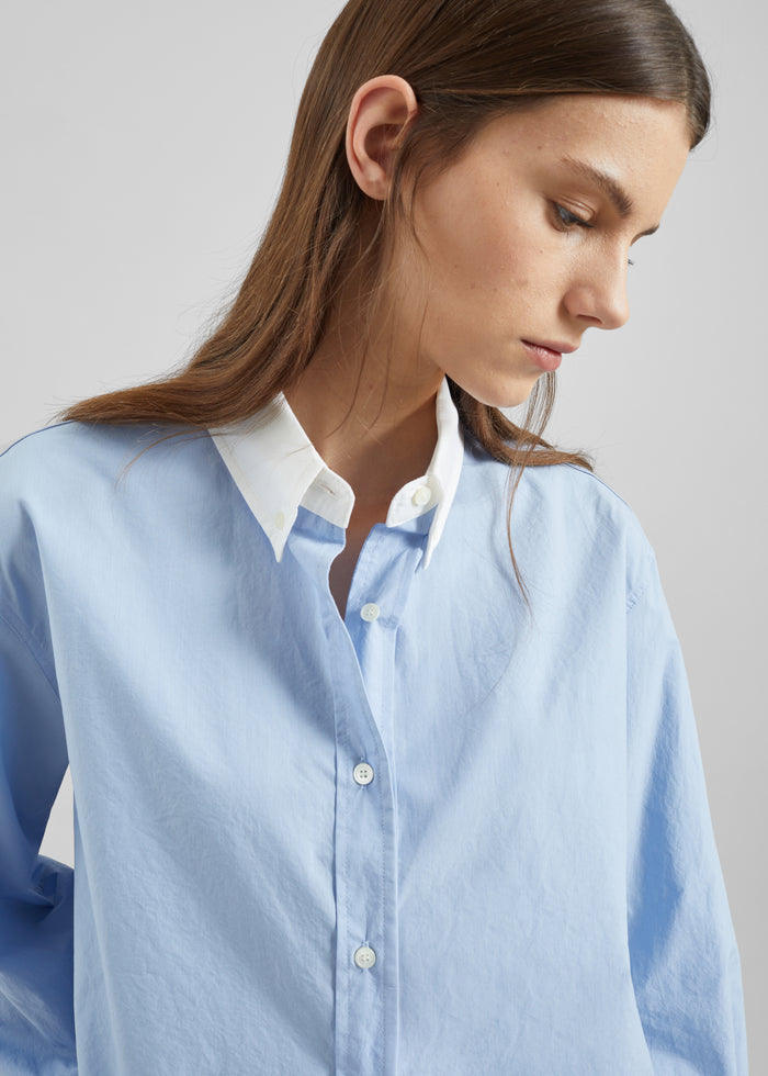 Aix Cropped Boxy Shirt - Sky Blue