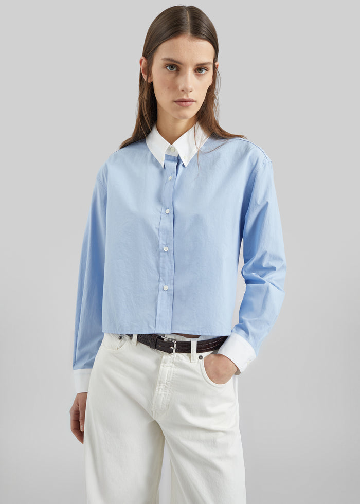 Aix Cropped Boxy Shirt - Sky Blue