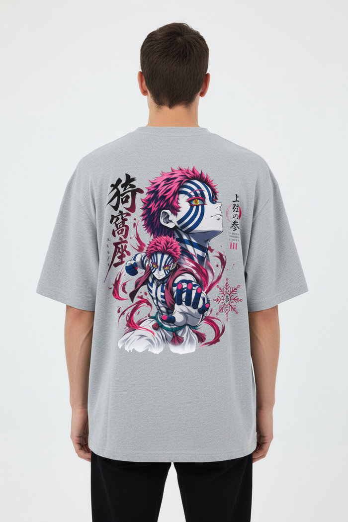Akaza Tee Grey Melange Model Shot