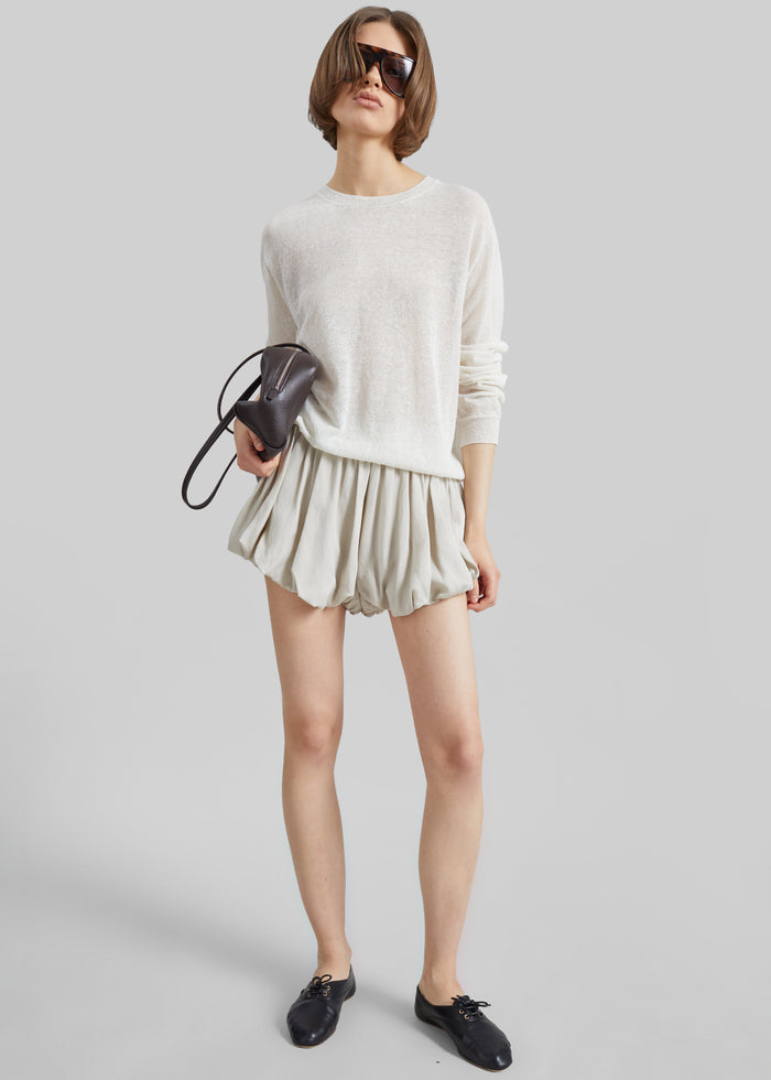 Alina Linen Bubble Hem Shorts - Light Beige