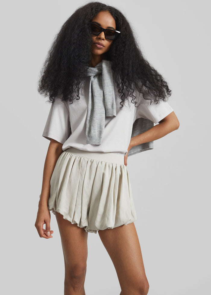 Alina Linen Bubble Hem Shorts - Light Beige