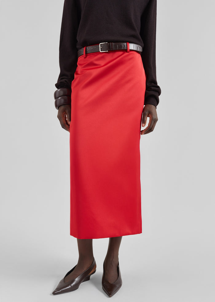 Alrose Satin Midi Skirt - Red