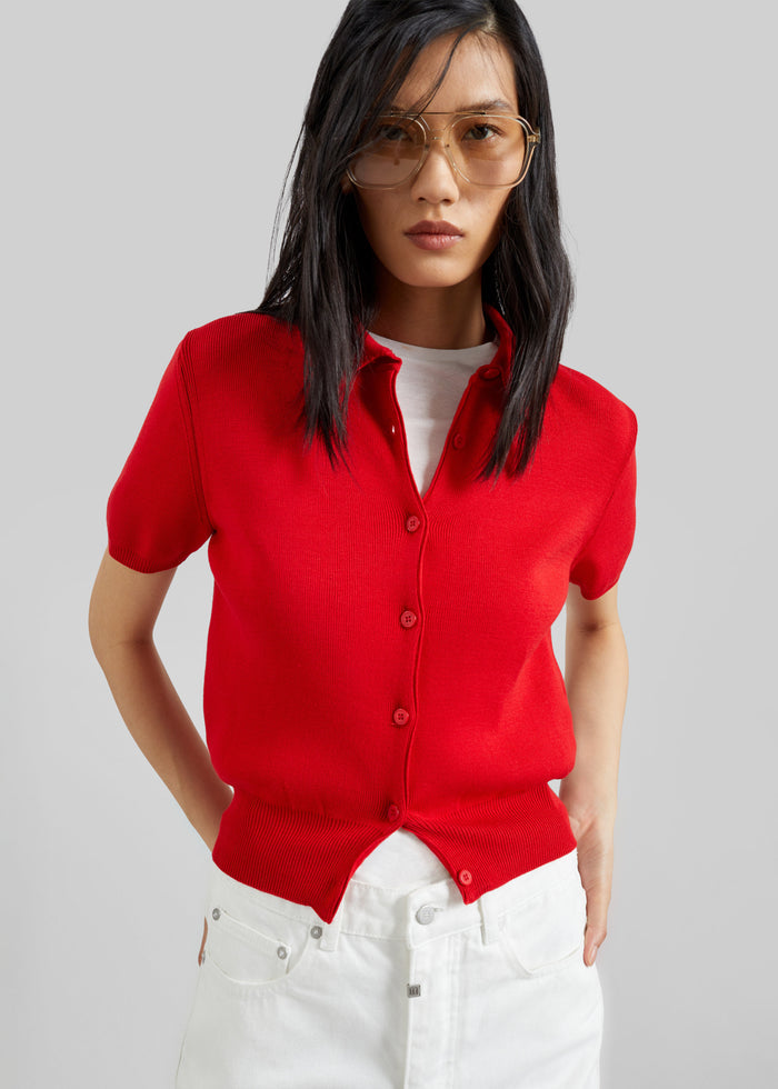 Amelot Knit Short Sleeve Cardigan - Red