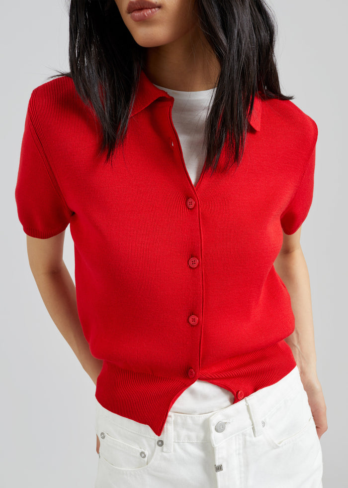 Amelot Knit Short Sleeve Cardigan - Red