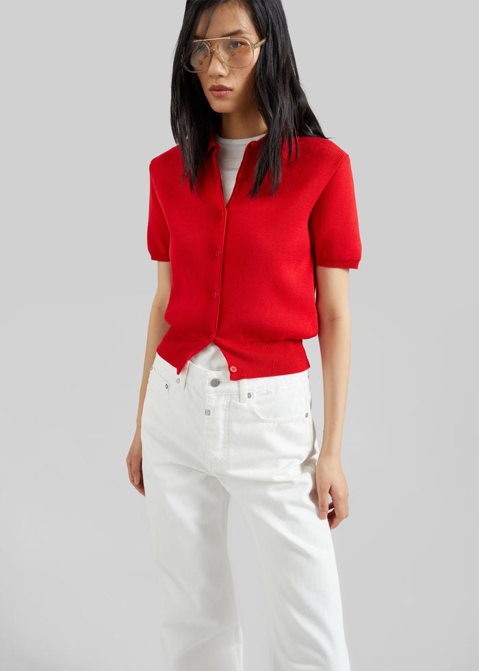Amelot Knit Short Sleeve Cardigan - Red