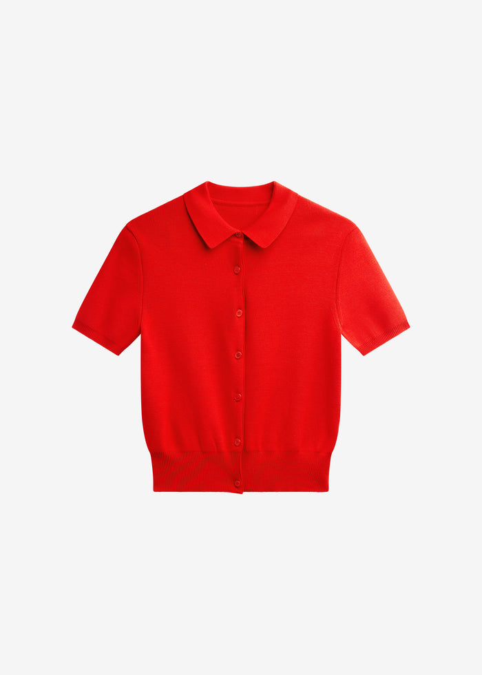 Amelot Knit Short Sleeve Cardigan - Red