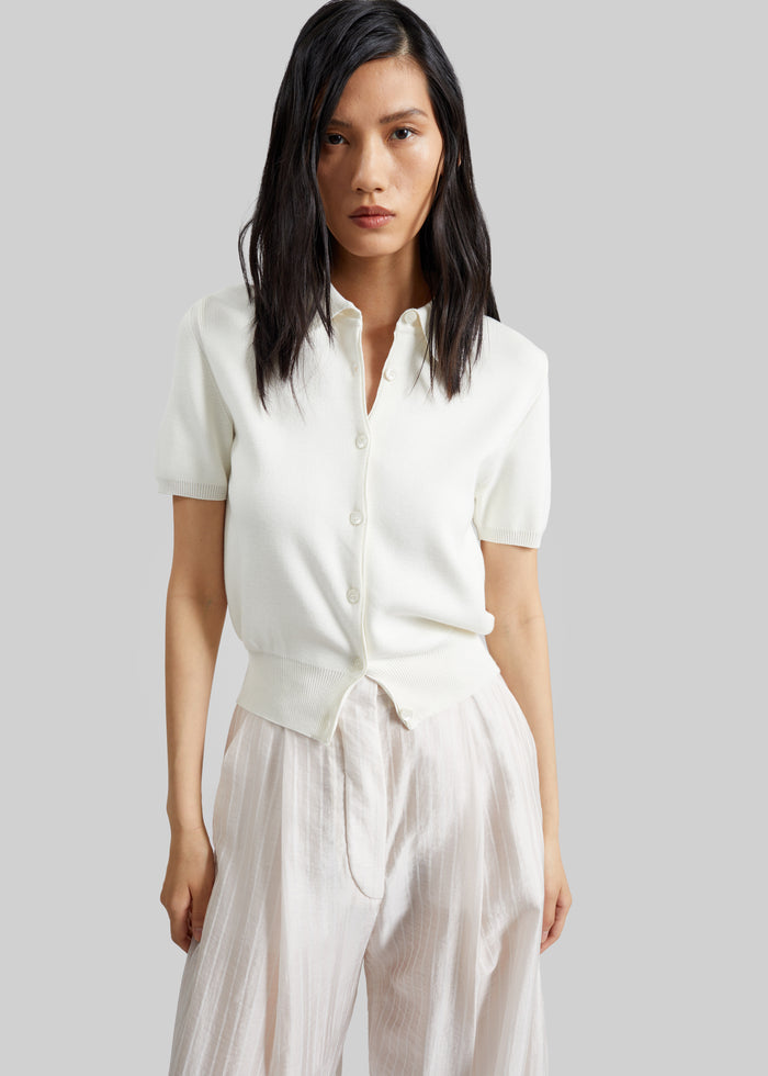 Amelot Knit Short Sleeve Cardigan - White