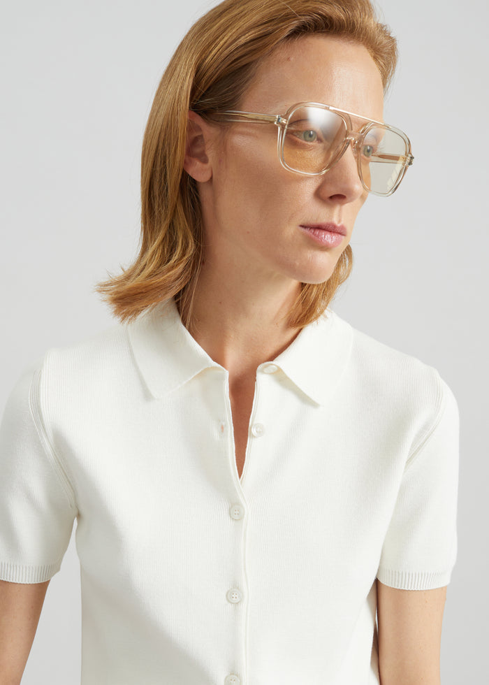 Amelot Knit Short Sleeve Cardigan - White