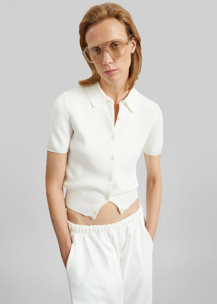 Amelot Knit Short Sleeve Cardigan - White