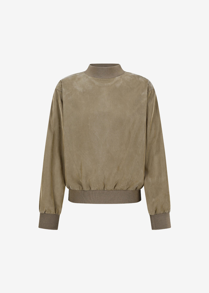 Amomento Cupro Ribbed Pullover - Khaki