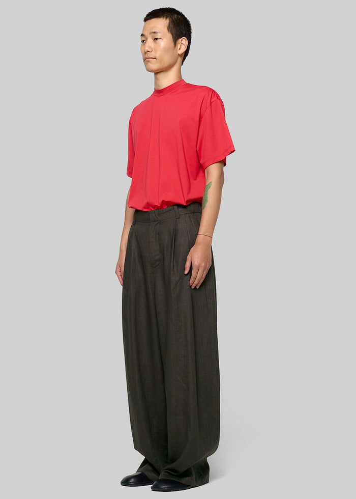 Amomento Linen Two Tuck Wide Pants - Khaki Grey