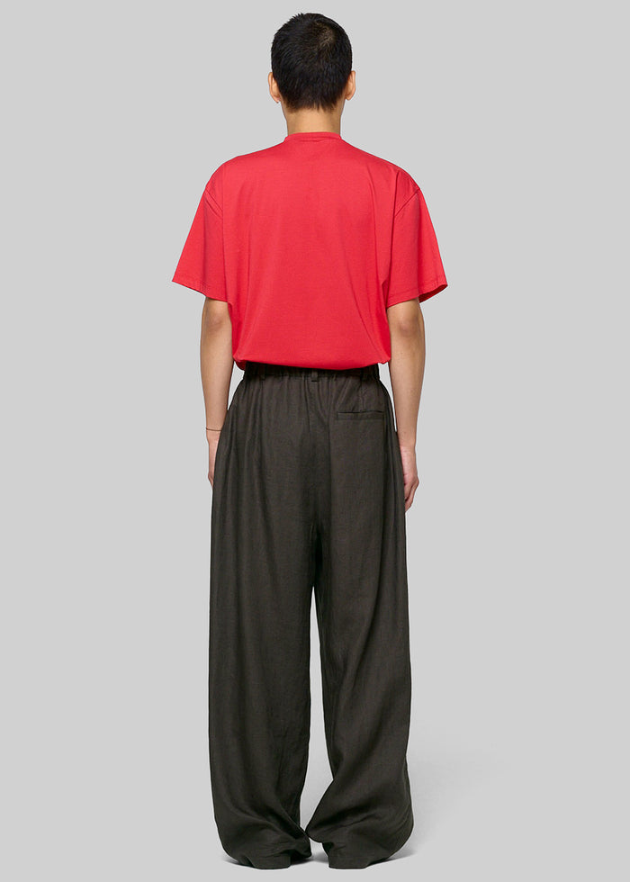 Amomento Linen Two Tuck Wide Pants - Khaki Grey