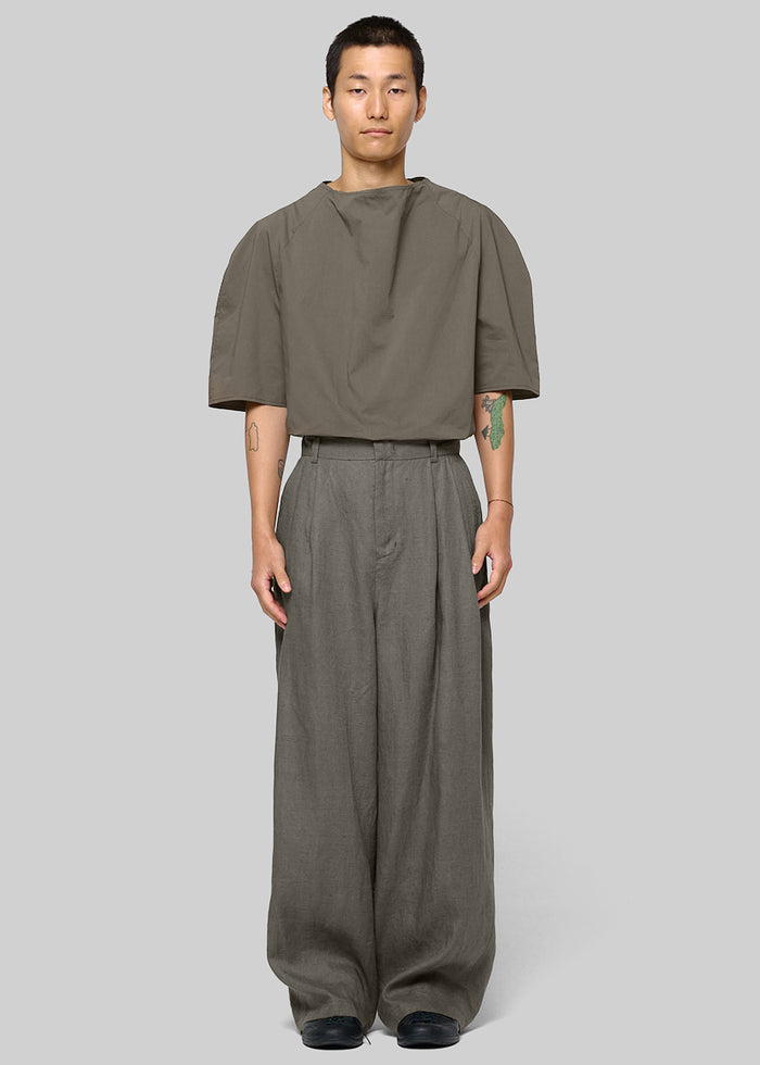 Amomento Linen Two Tuck Wide Pants - Khaki