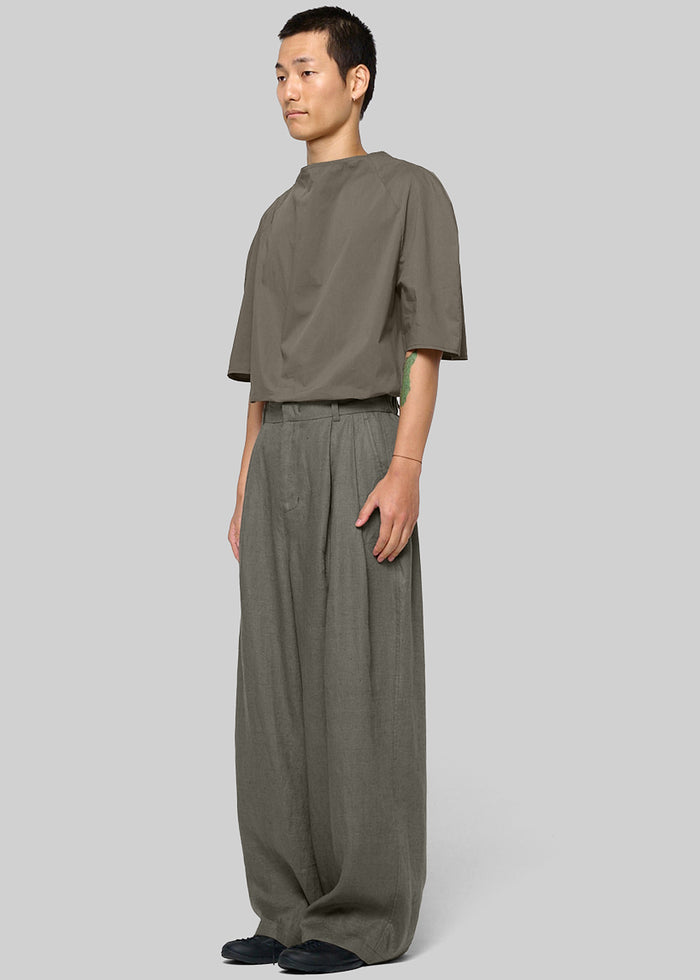 Amomento Linen Two Tuck Wide Pants - Khaki