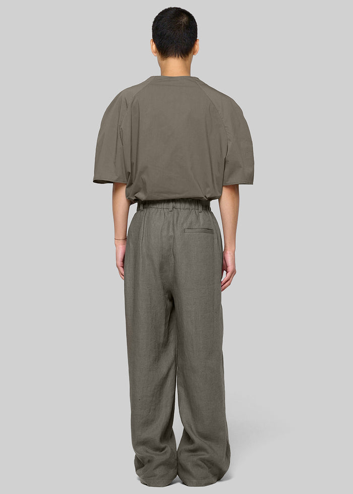 Amomento Linen Two Tuck Wide Pants - Khaki
