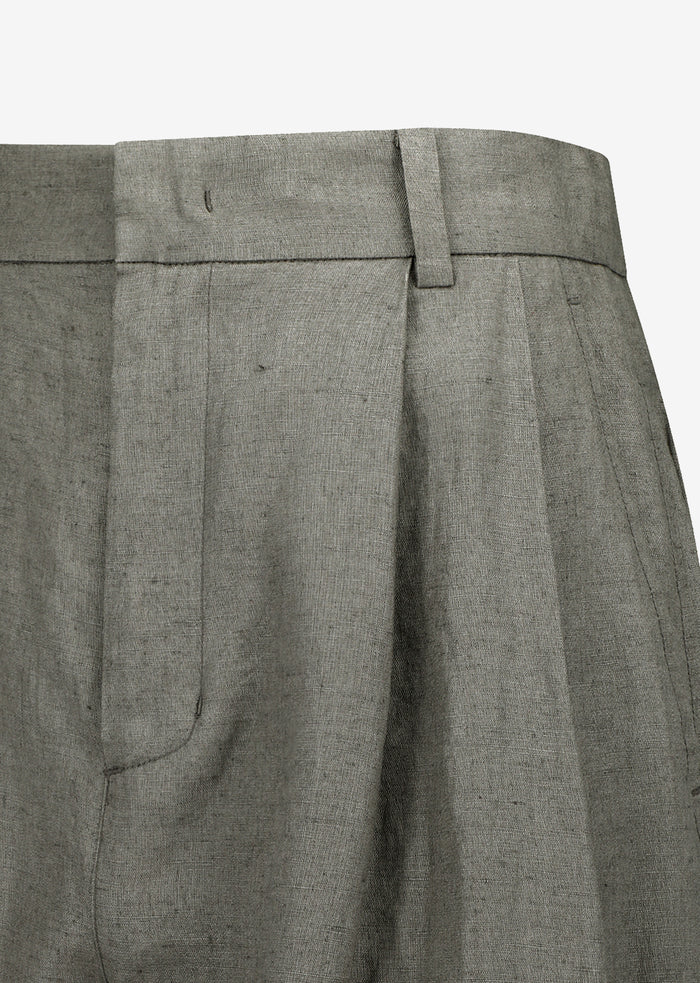 Amomento Linen Two Tuck Wide Pants - Khaki