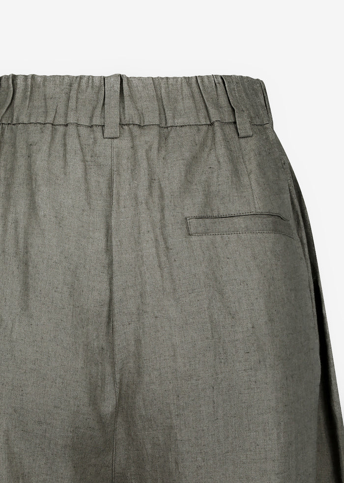 Amomento Linen Two Tuck Wide Pants - Khaki