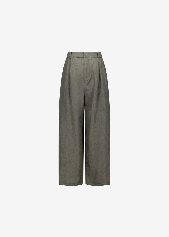 Amomento Linen Two Tuck Wide Pants - Khaki