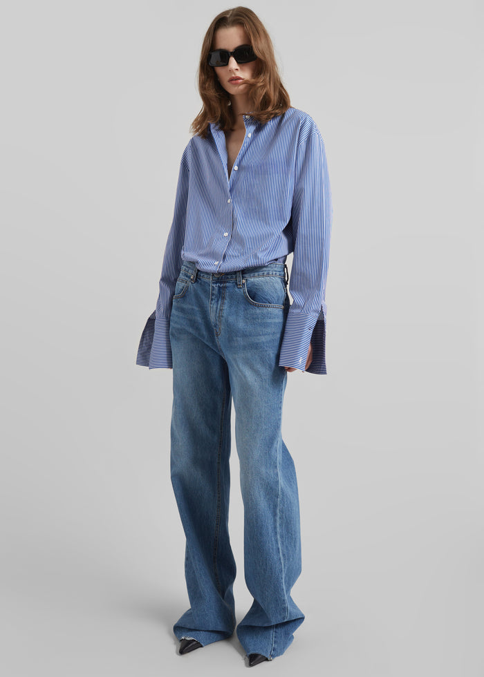 Anvers Striped Cotton Button Up Shirt - Blue/White Stripe