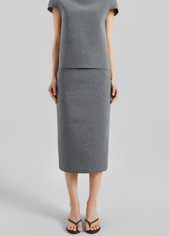 Anya Neoprene Midi Skirt - Grey Melange