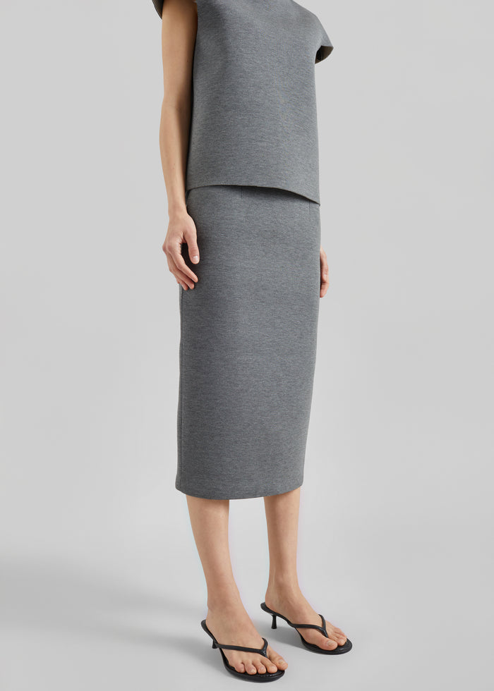 Anya Neoprene Midi Skirt - Grey Melange