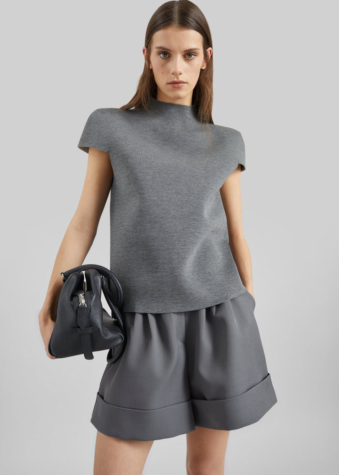 Anya Neoprene Sculpted Sleeve Top - Grey Melange