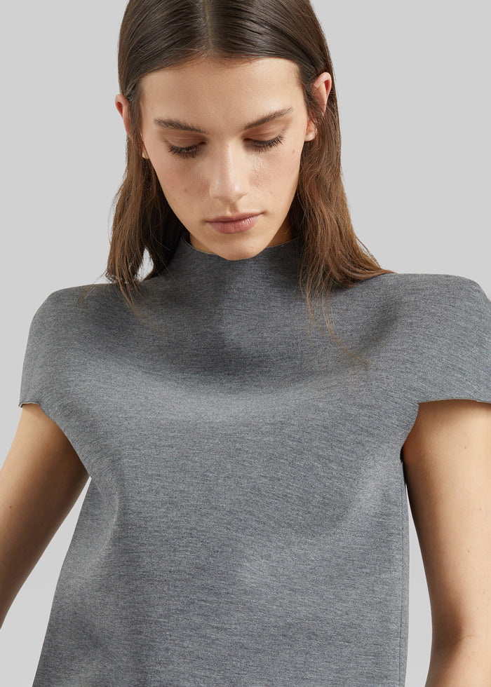 Anya Neoprene Sculpted Sleeve Top - Grey Melange