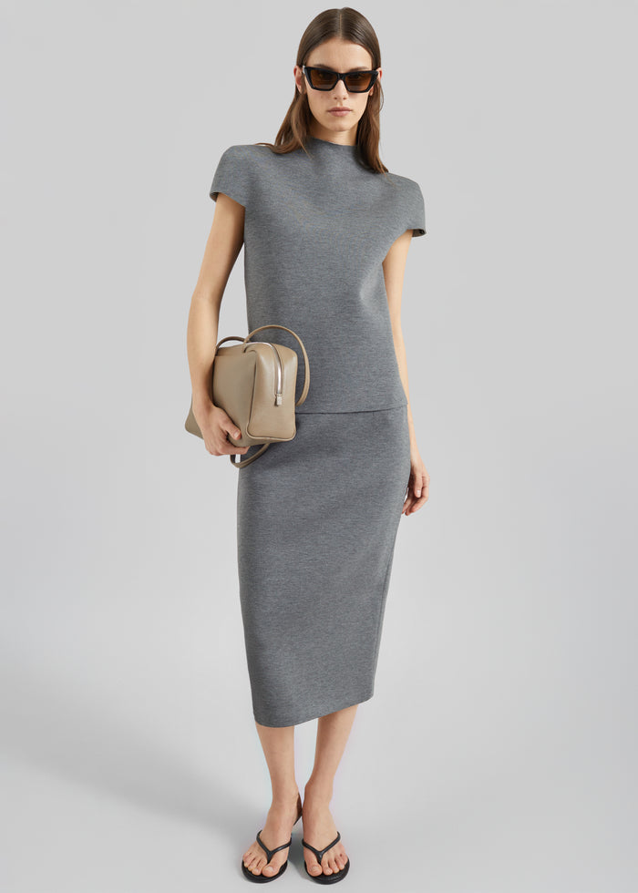 Anya Neoprene Sculpted Sleeve Top - Grey Melange