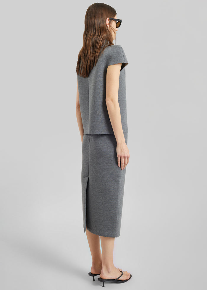 Anya Neoprene Sculpted Sleeve Top - Grey Melange