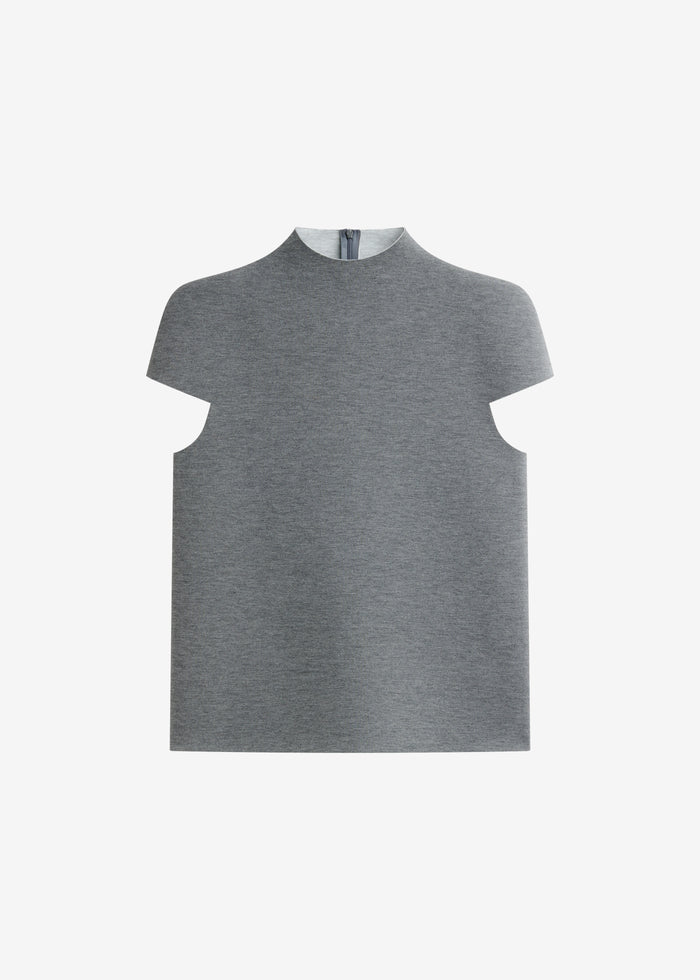 Anya Neoprene Sculpted Sleeve Top - Grey Melange