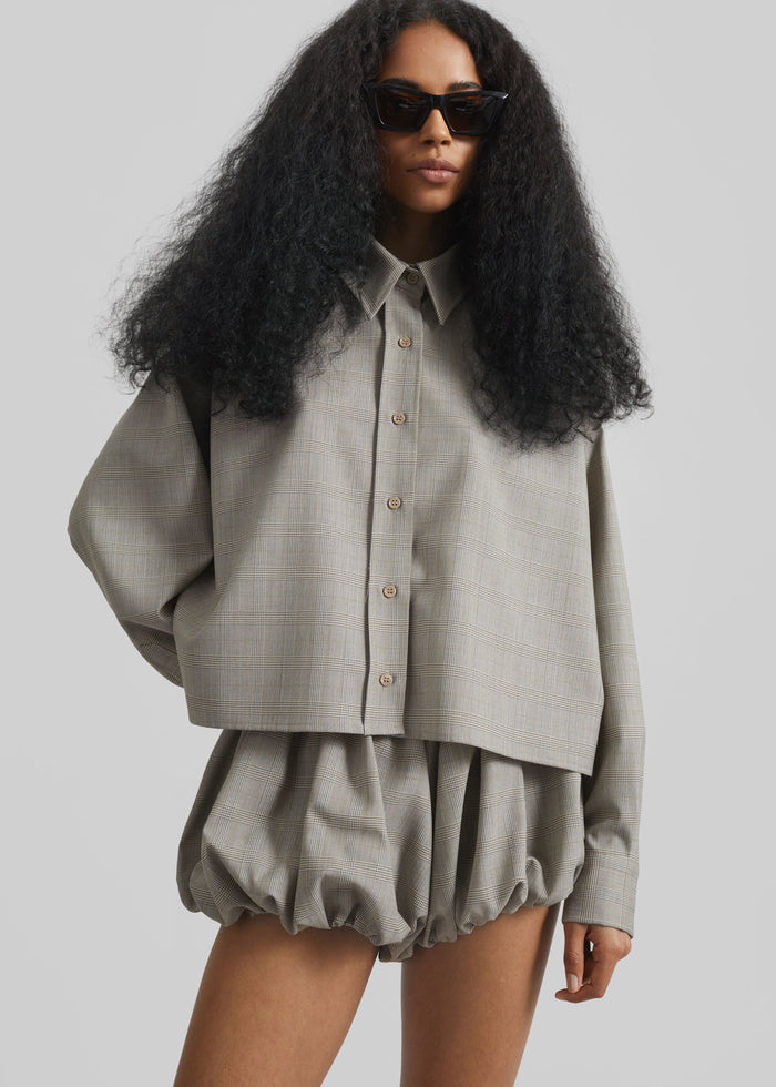 Arlen Boxy Shirt - Beige Glen Plaid